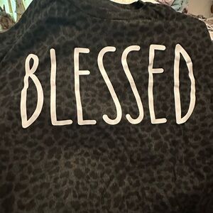 Black Leopard Print 'Blessed' T-shirt